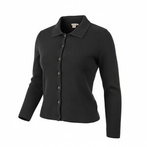 J. Crew Womens Black Button Up Collared Cardigan Sweater 100 Cotton Size PM Long